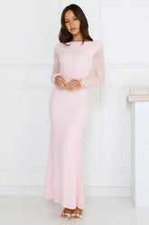 Love Chaser Mesh Long Sleeve Maxi Dress Pink