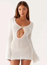 Ocean Drift Long Sleeve Mini Dress - Ivory