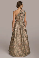 One Shoulder Bow Jacquard Ball Gown