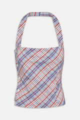 Sterling Cotton Wrap Halter Top - Americana Plaid