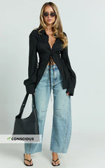 Ada Jeans - Mid Waisted Recycled Denim Barrel Jeans in Mid Blue Wash