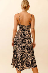 Misty Eyed Cowl Neck Thigh Split Midi Dress Animal Print Mocha