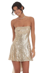 Sequin Attachable Bow Dress in Gold