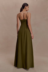 Sofie Pintuck Linen Maxi Dress - Khaki