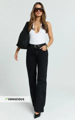 Abbie Jeans - Mid Rise Straight Leg Recycled Denim Jeans in Clean Black