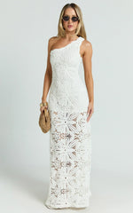 Charlene Maxi Dress - Crochet Knitted One Shoulder Maxi Dress in White
