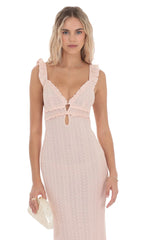 Knit Ruffle Maxi Dress in Pink