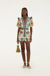 Light Green Floral Delhi Tapestry Belted Romper