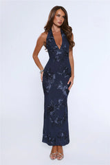 Lime Light Mesh Halter Maxi Dress Navy