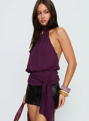 Faythe High Neck Tie Top Berry