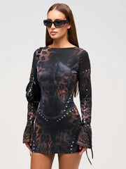 Leopard Gradient Gothic Mini Dress