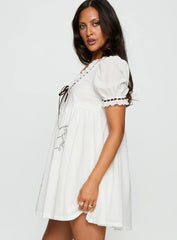Cloudy Babydoll Contrast Trim Mini Dress White