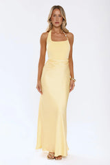 The Dress Effect Satin Halter Maxi Dress Yellow