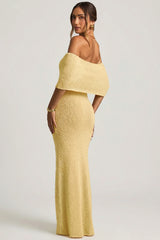 Bouclé Off-Shoulder Maxi Dress in Yellow