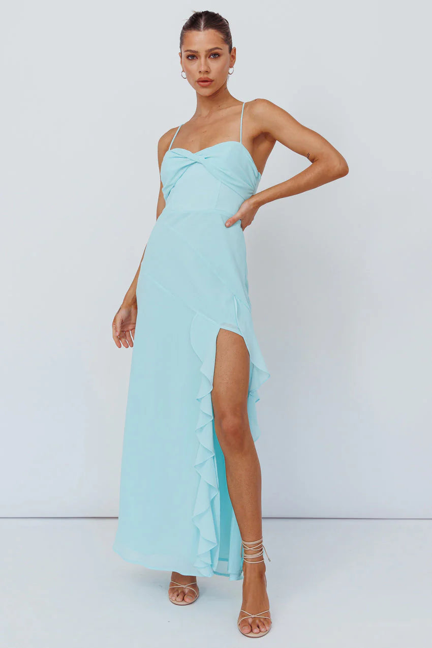 Jayna Ruffle Trim Split Dress Mint