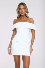 Tailored Allure Off Shoulder Mini Dress White