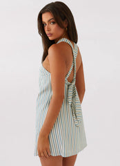 Keira Linen Micro Mini Dress - Blue Choc Stripe
