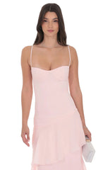 Long Ruffle Maxi Dress in Pastel Pink