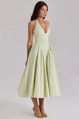 Marilyn Pistachio Cotton Halter Midi Sundress